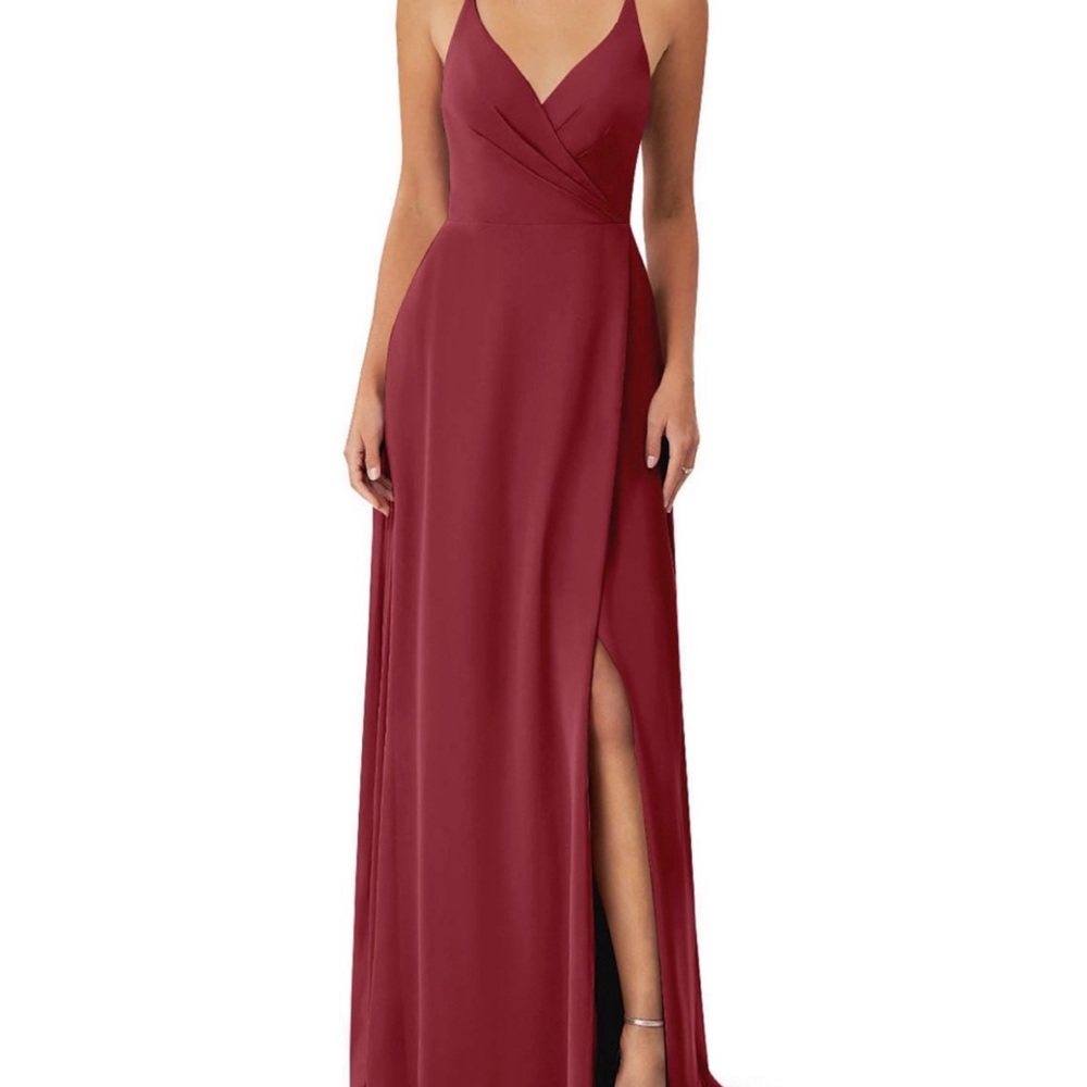 Azazie chiffon burgundy maxi dress